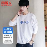 南極人（Nanjiren）長袖t恤男寬松休閑衣服圓領百搭潮流男裝純棉上衣打底衫男白色XL