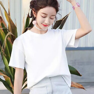Lauaird 上衣夏季韓版大碼女裝寬松蝙蝠衫學(xué)生女士短袖T恤胖mm夏裝體恤潮 白 M 【70-95斤穿】