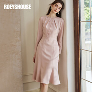 ROEYSHOUSE羅衣收腰通勤顯瘦淑女連衣裙2025秋季新款復(fù)古魚尾裙子女11071 粉色 XL