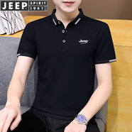 JEEP SPIRIT吉普短袖T恤男夏季男士半袖POLO新款中青年上衣服休閑翻領(lǐng)體恤衫 T153 黑色 XL (130-145斤)