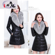 恩若凡真皮皮衣羽絨服女中長(cháng)款紅色海寧冬季新款狐貍毛綿羊皮女士皮衣 黑色 收藏加購贈送 XL