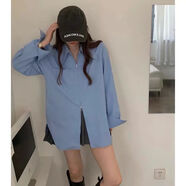 矜持范雙拉鏈白色襯衫女2025秋季韓版早秋初秋外穿長(zhǎng)袖中長(zhǎng)款襯衣服 藍(lán)色 M 95-115斤