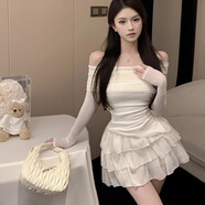 西兒純欲辣妹一字肩上衣女春秋網(wǎng)紗長袖蓬蓬蛋糕半身裙套裝 M碼90-105斤