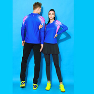 美極酷（meijiku）長(cháng)袖羽毛球服套裝女男秋冬速干網(wǎng)球服氣排球乒乓球衣裙褲運動(dòng)套裝 女藍長(cháng)袖2009+九分百褶裙褲 L