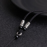 通幽閣925銀翡翠吊墜掛繩玉佩吊墜繩手工編織玉的項鏈繩掛玉墜的繩子 細長(cháng)銀+黑瑪瑙6+銀環(huán)-黑繩