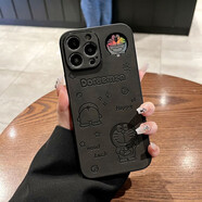 麥煥 蘋果15ProMax手機殼新款 iPhone14/13/12/11鐳射翻毛皮保護(hù)套16promax防摔潮牌卡通軟殼 【哆啦A夢】（黑色）-鐳射翻毛皮 蘋果16Pro