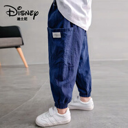 迪士尼（Disney）男童褲子薄款2024新款中大童夏季防蚊褲長褲夏款兒童運動速干褲夏 藍色 棉麻防蚊褲 110碼建議身高100cm