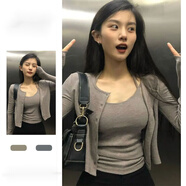 魁熙小香風(fēng)洋氣齡女神兩潮春天穿的復(fù)古港風(fēng)早秋吊帶背心套裝女 針織開衫+吊帶背心 兩件套 L 建議105-115斤