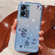 羅璐鷗 OPPO A57手機(jī)殼女款硅膠殼A57 5G外殼全包防摔軟殼保護(hù)套高級(jí)水鉆玫瑰花漸變閃粉電鍍 【漸變遠(yuǎn)峰藍(lán)】+全屏鋼化膜 OPPO A57（5G）