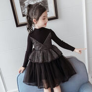 綾庭鷹3女童公主裙秋冬5兒童6洋氣7春秋紗裙8連衣裙9歲小女孩針織連衣裙 針織黑色M139春秋款 120