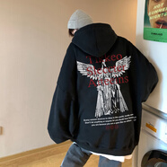 潮韓都連帽衛(wèi)衣男冬季加絨加厚潮牌上衣秋冬款美式高街歐美vibe重磅外套 黑色 L 110斤-130斤可穿