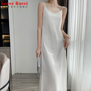 LOVER RUCCI桑蠶絲吊帶連衣裙女夏內搭打底黑白色醋酸緞面真絲綢中長(cháng)款v領(lǐng) 白色 3XL
