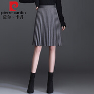 皮爾卡丹高檔品牌女裝半身裙女毛呢短裙2022春秋新款小個子打底裙子顯瘦百褶裙傘裙秋冬 灰色 52cm 秋冬款 均碼
