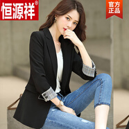恒源祥（HYX）設計感短款格子小西裝女春秋氣質(zhì)年新款休閑修身顯瘦西服外套 201黑色 3XL (建議120-140斤)