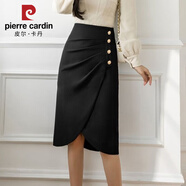 皮爾卡丹洋氣不規(guī)則中長款半身裙女士2025春秋新款氣質(zhì)性感高腰包臀一步裙 黑色面料 XL 115-125斤