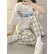 鏡莎t恤女新款衣服女小個子學生夏天穿搭顯高初中高中學生休閑褲套裝 字母款 均碼