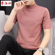 費(fèi)洛仕新款毛衣男半袖半高領(lǐng)套頭打底短袖純色秋冬季針織衫修身型毛線衫 6105鐵銹紅 L （110-130斤）
