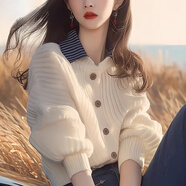 拉夏貝爾（La Chapelle）白色polo領(lǐng)開(kāi)衫毛衣針織衫2024早秋季女裝冷淡系獨特別致上衣 純100自動(dòng)發(fā)熱白杏色 純100自動(dòng)發(fā)熱M