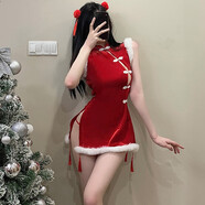 依儷烏圣誕戰(zhàn)袍跨年姐姐毛毛邊連衣裙吊帶裙女秋冬款連衣裙晚會裙 18號1945-55耳朵+披肩+三點+【送 M