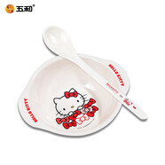 五和（WUHE）兒童飯碗雙耳寶寶輔食碗家用耐摔卡通可愛嬰兒小豬佩奇餐具食品級 紅貓碗250ml+勺子[適0-3歲]