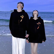 love legend情侶裝衛衣套裝連帽秋冬季新款一男一女潮流印花寬松外套班服定制 黑色+黑色 男M+女S