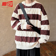 雅固（YAGU）毛衣男秋冬季加厚潮流打底慵懶風(fēng)休閑外套寬松青少年保暖復(fù)古針織衫百搭長(zhǎng)袖上衣 棕色 XL
