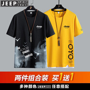 JEEP SPIRIT吉普短袖T恤男純棉夏季半袖半截袖體恤男士中青年休閑 8141黑色+8175金黃色 3XL (168斤-188斤)