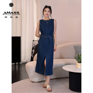 AMASS/阿瑪施早秋新款時(shí)尚氣質(zhì)顯瘦牛仔百搭無(wú)袖連衣裙550026 48小時(shí)內發(fā)貨 S （2）