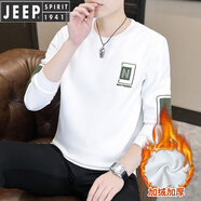 JEEP SPIRIT吉普男士衛衣春秋款2024秋季新款上衣刺繡潮流休閑百搭長(cháng)袖體恤衫 1155-N字加絨 白色 M 【建議90-105斤】