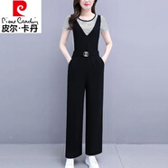 皮爾卡丹闊腿背帶褲套裝女夏2025新款黑色氣質(zhì)小個(gè)子高級感減齡九分連體褲 條紋上衣+背帶褲【款】 3XL 145-160斤