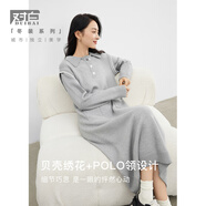 對白法式POLO領(lǐng)黑色針織連衣裙女秋冬2025新款撞色繡花高級感裙子 中性灰 L