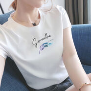 王熙麥短袖t恤女新款夏天寬松型版女裝氣質(zhì)運動(dòng)風(fēng)半袖上衣體恤女士 白色【橫彩色羽毛】 2XL 【125-138斤】