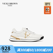 VICKI BROWN【VB男鞋】法國品牌時尚刺繡小白鞋舒適百搭休閑鞋男商務休閑皮鞋 白金 40