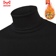 貓人（MiiOW）冬季男士高領(lǐng)打底衫男內搭加絨加厚長(cháng)袖T衣恤棉保暖內衣潮流上衣 純色 黑色 L