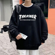 凰梡 衛衣男春秋冬季ins潮牌內搭打底衫長(cháng)袖無(wú)帽寬松港風(fēng)休閑上衣服男 黑色 L （建議105-125斤）