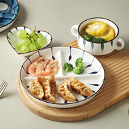 瓷之美陶瓷分格餐盤(pán)減脂創(chuàng  )意一人食餐具套裝家用大人早餐碟子三格餐具 8英寸圓盤(pán)蘭葉盤(pán)+愛(ài)心碗+雙耳碗
