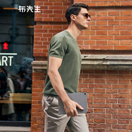 布先生明星同款春夏季含桑蠶絲短袖t恤男士男裝上衣針織純色 灰綠色 L (175)