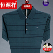 恒源祥品牌高檔男裝 爸爸短袖T恤男中年半袖體恤翻領(lǐng)冰絲條紋夏裝上衣 3086-灰色 190【建議190-210斤】