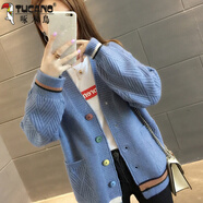 啄木鳥(niǎo)早春秋季2025年女裝外套上衣歐貨慵懶風(fēng)毛衣女針織開(kāi)衫春天毛衫 103藍色2025 XL 【建議121斤-130斤】
