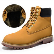 奇策大黃靴馬丁靴男牛皮加絨高幫男靴潮情侶工裝靴機(jī)車(chē)厚底保暖雪地靴 黃色-加絨 41