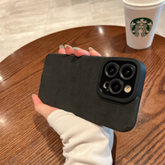 圣圖朗小羊皮翻毛皮16pro純色適用iPhone15max蘋果13手機(jī)殼高級(jí)感12情侶11全包硅膠男女款14pm防摔保護(hù)套 翻毛皮-黑色-單殼 iPhone 13 Pro Max