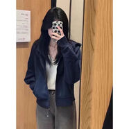俞兆林連帽短款衛(wèi)衣外套女春秋新款薄款拉鏈vibe風(fēng)開(kāi)衫小個(gè)子運(yùn)動(dòng)上衣潮 藏青色 M