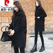 皮爾卡丹（pierre cardin）品牌毛呢外套女秋冬季新品小個(gè)子中長(zhǎng)款外搭赫本風(fēng)黑色呢子大衣 加厚 黑 色【 款】 XL【建議115-125斤】
