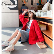 Radinka2024秋冬新款很仙的毛衣女蝙蝠袖中長款顯瘦開衫寬松外套YYS 大紅色 S建議85-95斤