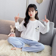 迪士尼（Disney）兒童睡衣春秋舒絨棉2024新款大女童家居服秋天小孩空調(diào)房長(zhǎng)袖套裝 淺白藍(lán)色 23109舒絨棉回頭狗款 170 cm 建議身高165cm左右
