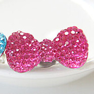 兒童寶寶女童小公主首飾獎品禮品玩具水晶水鉆寶石閃亮可調節戒指 玫紅蝴蝶結滿(mǎn)天星