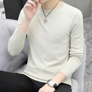 慈良秋冬季毛衣男圓領(lǐng)韓版潮流純色針織衫修身線(xiàn)衣男裝上衣服 杏色 L （110斤-135斤）