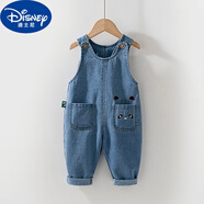 迪士尼（Disney）嬰兒牛仔背帶褲春秋款男幼童按扣連體褲大pp褲一歲女寶寶褲子秋裝 碧海藍(lán)色 卡通 洋氣 時(shí)尚 90 cm