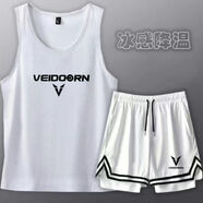 維動(dòng)籃球背心兩件套裝男健身跑步運動(dòng)訓練服不過(guò)膝雙層三分短褲潮 VD橫條套裝白背心+白雙層 XL 【115-130斤】