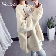 Radinka2025春秋新款慵懶風(fēng)寬松針織開(kāi)衫顯瘦女學(xué)院風(fēng)外套加厚毛線(xiàn)衣LTQ 米白色 XL